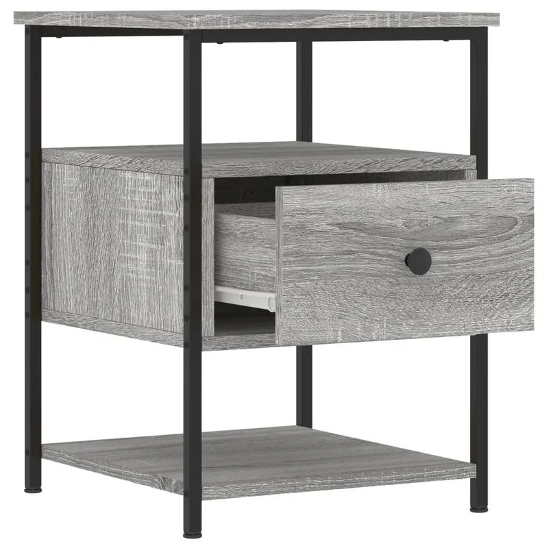 Lot de 2 tables de chevet avec tiroir et étagère 40 x 42 x 56cm bois d'ingénierie gris et fer DEC035732
