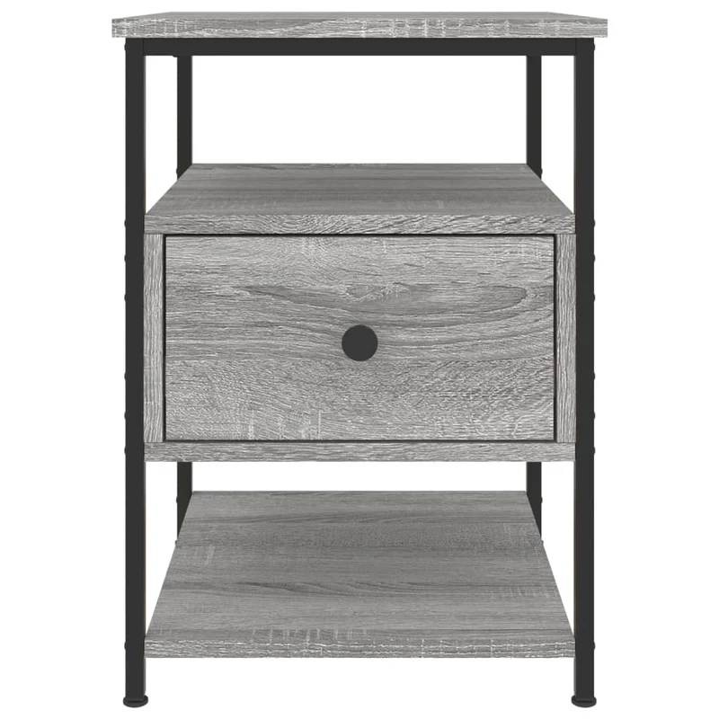 Lot de 2 tables de chevet avec tiroir et étagère 40 x 42 x 56cm bois d'ingénierie gris et fer DEC035732
