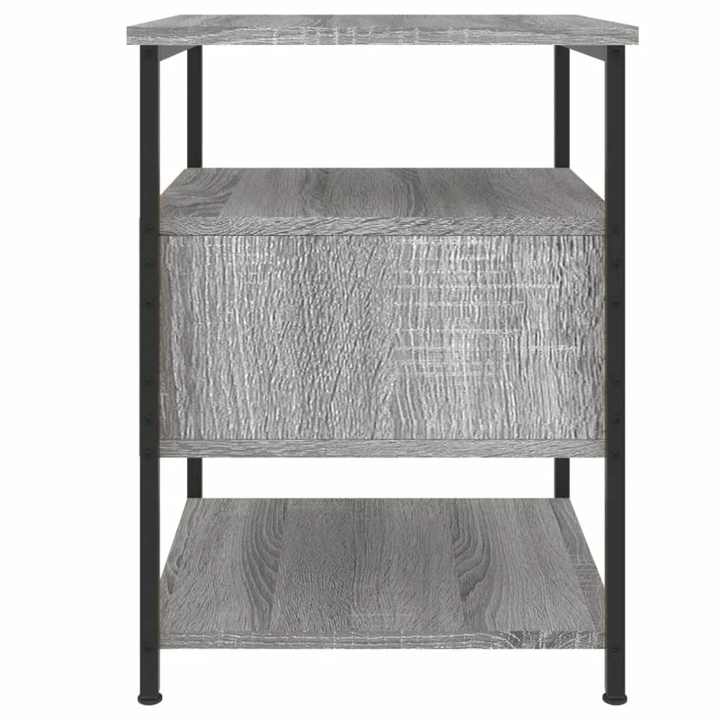 Lot de 2 tables de chevet avec tiroir et étagère 40 x 42 x 56cm bois d'ingénierie gris et fer DEC035732