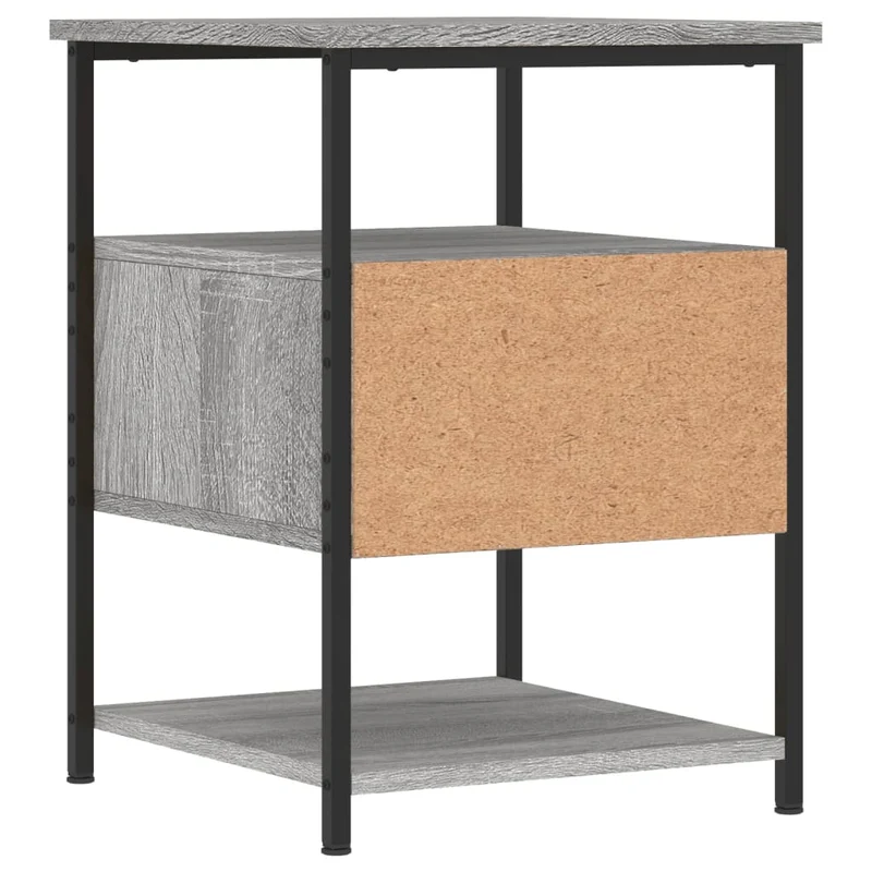 Lot de 2 tables de chevet avec tiroir et étagère 40 x 42 x 56cm bois d'ingénierie gris et fer DEC035732
