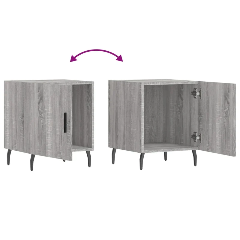 Lot de 2 tables de chevet avec compartiment avec porte 40 x 40 x 50cm bois d'ingénierie gris et fer DEC035721