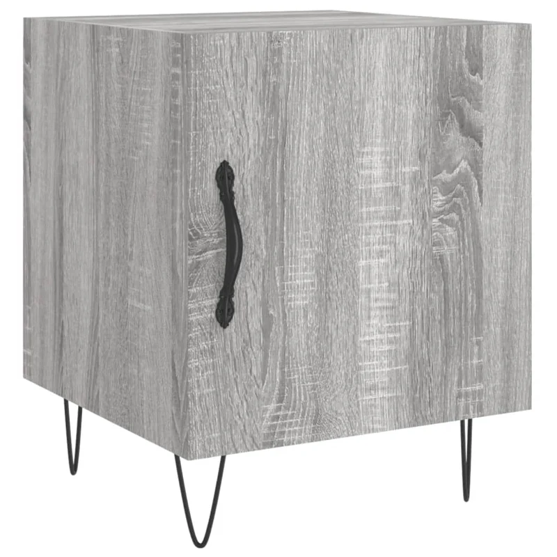 Lot de 2 tables de chevet avec compartiment avec porte 40 x 40 x 50cm bois d'ingénierie gris et fer DEC035717