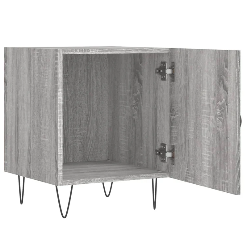 Lot de 2 tables de chevet avec compartiment avec porte 40 x 40 x 50cm bois d'ingénierie gris et fer DEC035717
