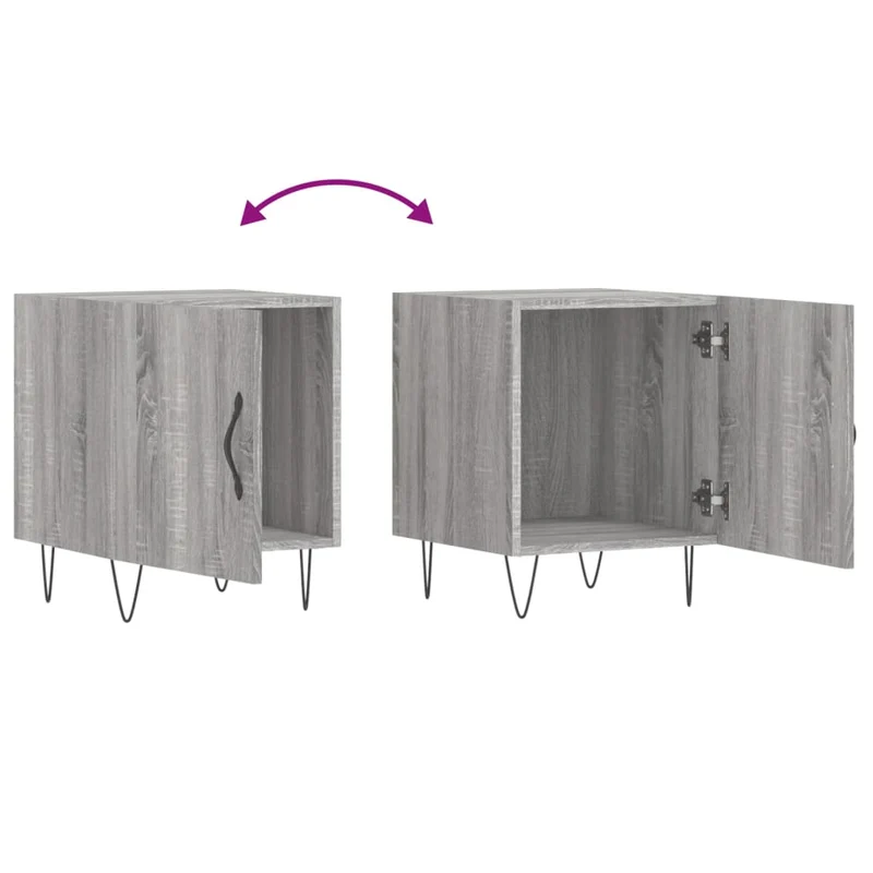 Lot de 2 tables de chevet avec compartiment avec porte 40 x 40 x 50cm bois d'ingénierie gris et fer DEC035717