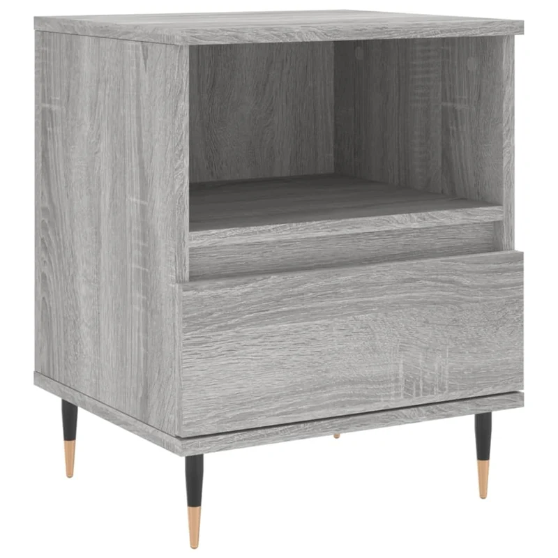 Lot de 2 tables de chevet avec tiroir et compartiment ouvert 40 x 35 x 50 cm bois ingénierie gris et métal DEC035699