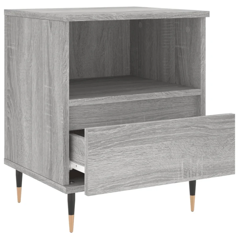 Lot de 2 tables de chevet avec tiroir et compartiment ouvert 40 x 35 x 50 cm bois ingénierie gris et métal DEC035699