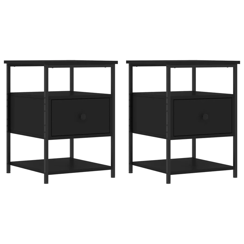Lot de 2 tables de chevet avec tiroir et étagère 40 x 42 x 56 cm bois d’ingénierie noir DEC035588