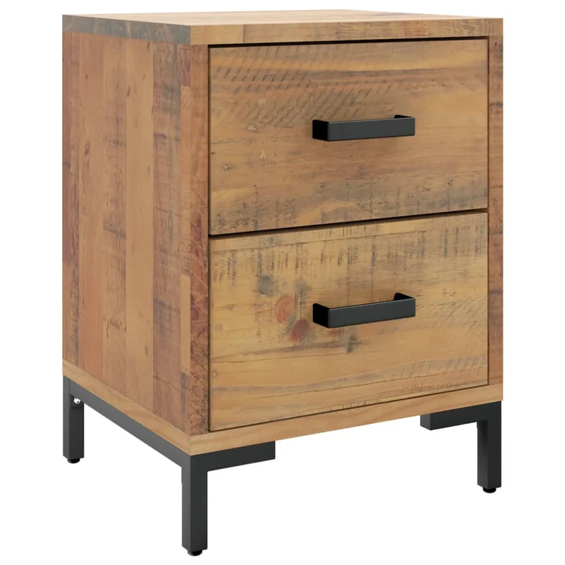 Lot de 2 tables de chevet avec deux tiroirs 36 x 30 x 45 cm bois de pin et métal DEC034749