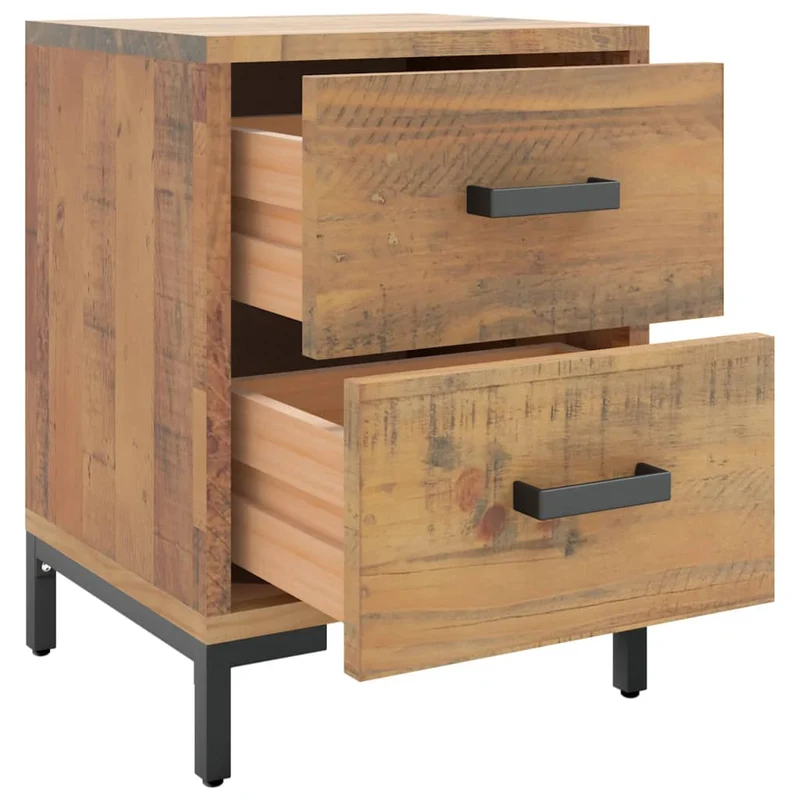 Lot de 2 tables de chevet avec deux tiroirs 36 x 30 x 45 cm bois de pin et métal DEC034749