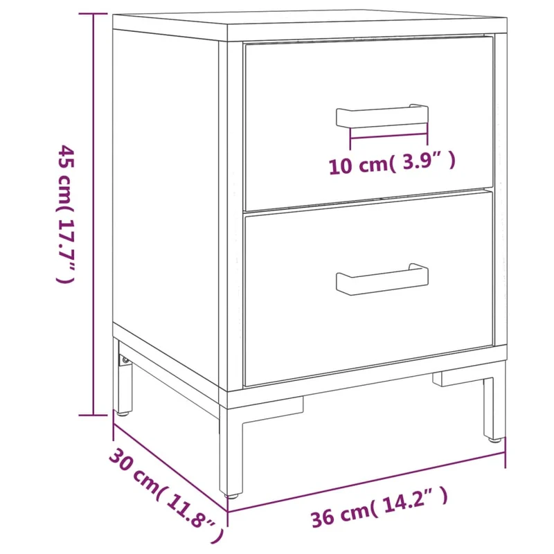 Lot de 2 tables de chevet avec deux tiroirs 36 x 30 x 45 cm bois de pin et métal DEC034749