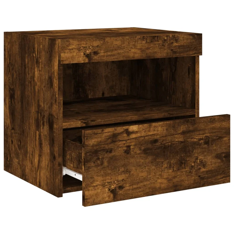 Table de chevet avec lumières LED avec tiroir et compartiment ouvert 50 x 40 x 45 cm bois d'ingénierie marron DEC033176