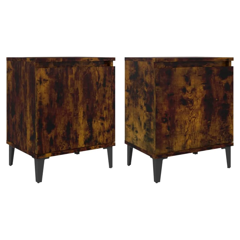 Lot de 2 tables de chevet avec compartiment avec porte 40 x 30 x 50 cm bois d'ingénierie marron et métal DEC035952