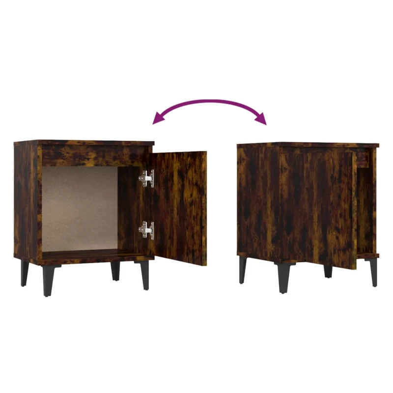 Lot de 2 tables de chevet avec compartiment avec porte 40 x 30 x 50 cm bois d'ingénierie marron et métal DEC035952