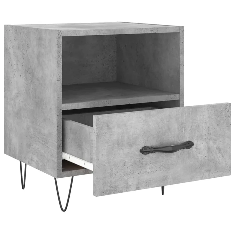 Lot de 2 tables de chevet avec tiroir et compartiment ouvert 40 x 35 x 47,5cm bois d’ingénierie gris et fer DEC035907