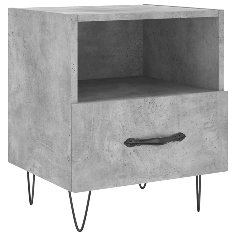 Lot de 2 tables de chevet avec tiroir et compartiment ouvert 40 x 35 x 47,5cm bois d’ingénierie gris et fer DEC035907