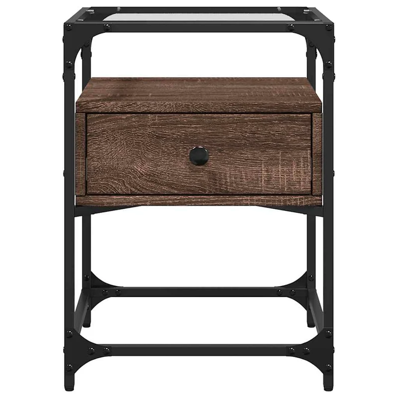 Lot de 2 tables de chevet avec tiroir 40 x 40 x 55cm bois d'ingénierie marron acier et verre DEC035855