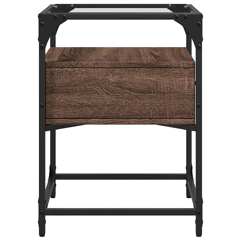 Lot de 2 tables de chevet avec tiroir 40 x 40 x 55cm bois d'ingénierie marron acier et verre DEC035855
