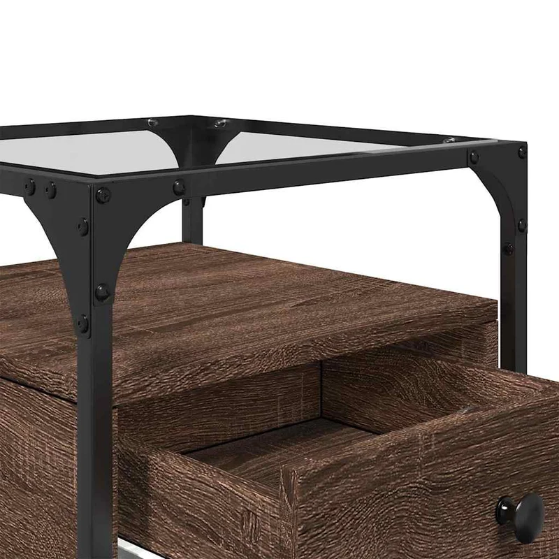 Lot de 2 tables de chevet avec tiroir 40 x 40 x 55cm bois d'ingénierie marron acier et verre DEC035855