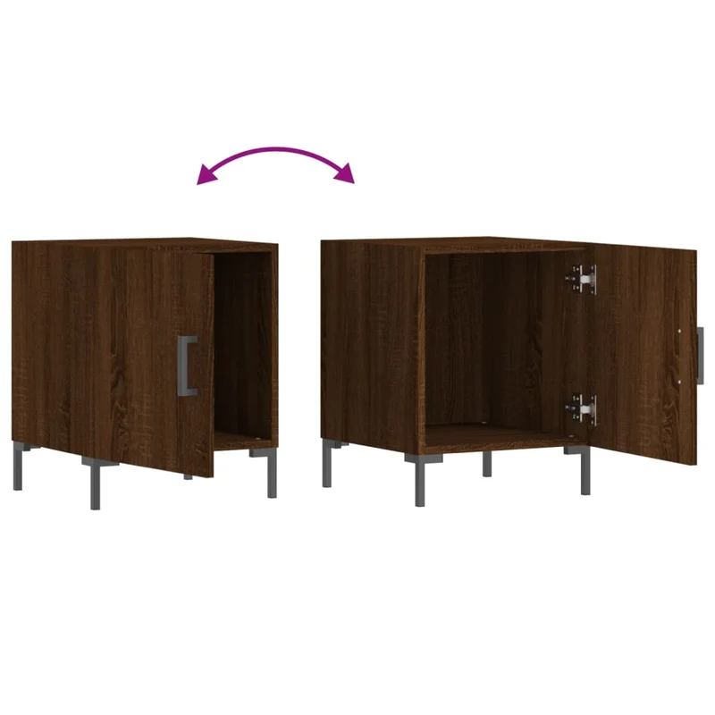 Lot de 2 tables de chevet avec compartiment avec porte 40 x 40 x 50cm bois d'ingénierie marron et fer DEC035854