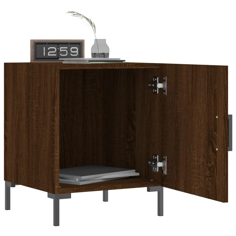 Lot de 2 tables de chevet avec compartiment avec porte 40 x 40 x 50cm bois d'ingénierie marron et fer DEC035854