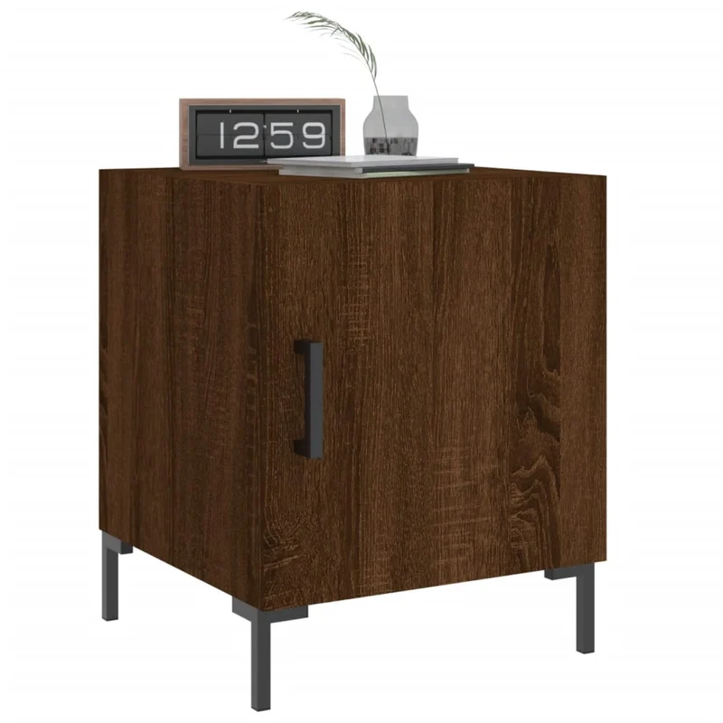 Lot de 2 tables de chevet avec compartiment avec porte 40 x 40 x 50cm bois d'ingénierie marron et fer DEC035854