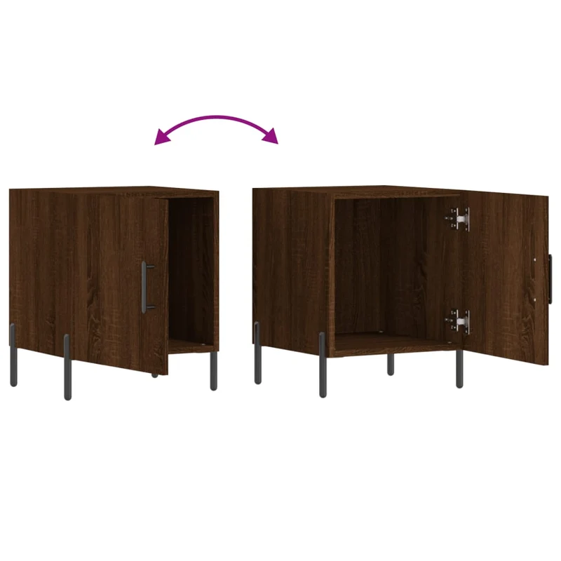 Lot de 2 tables de chevet avec compartiment avec porte 40 x 40 x 50cm bois d'ingénierie marron et fer DEC035851