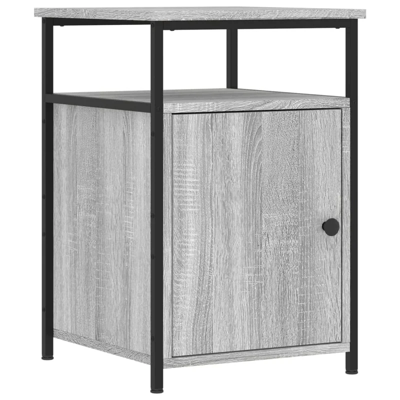 Lot de 2 tables de chevet avec compartiment avec porte 40 x 42 x 60cm bois d'ingénierie gris et fer DEC035734