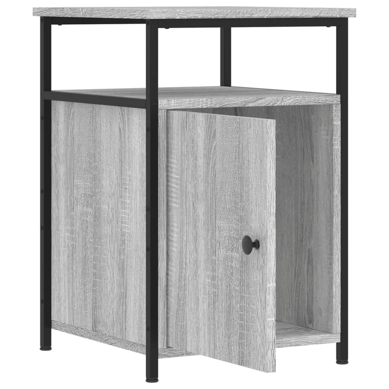 Lot de 2 tables de chevet avec compartiment avec porte 40 x 42 x 60cm bois d'ingénierie gris et fer DEC035734