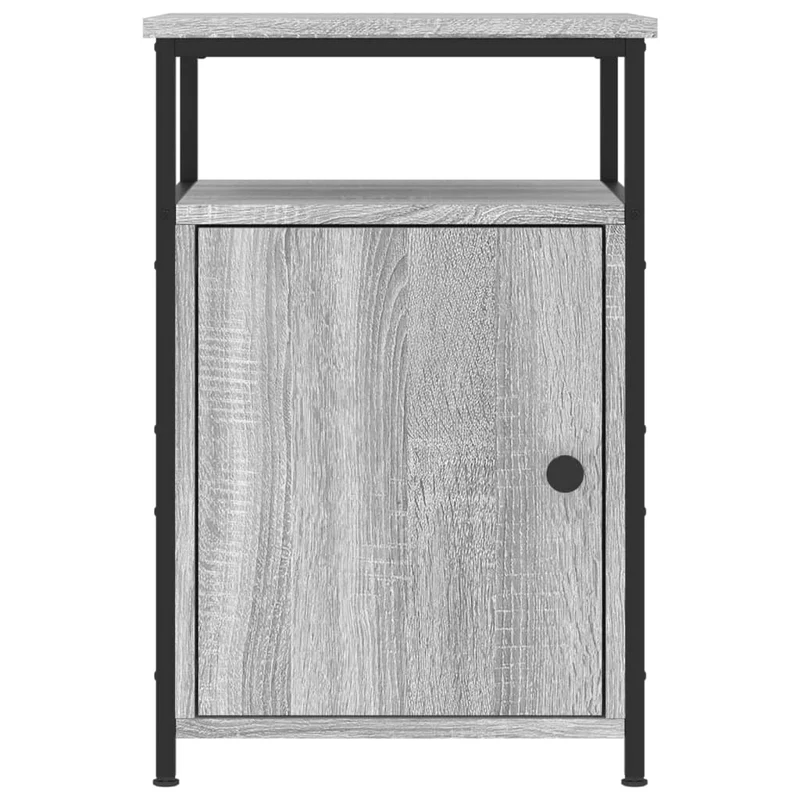 Lot de 2 tables de chevet avec compartiment avec porte 40 x 42 x 60cm bois d'ingénierie gris et fer DEC035734
