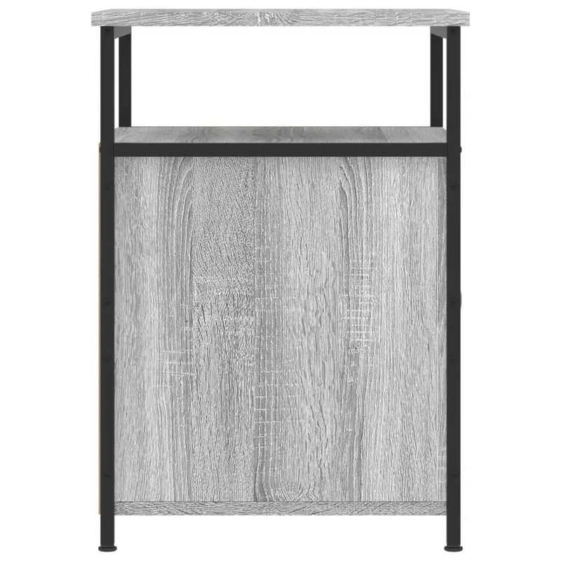 Lot de 2 tables de chevet avec compartiment avec porte 40 x 42 x 60cm bois d'ingénierie gris et fer DEC035734