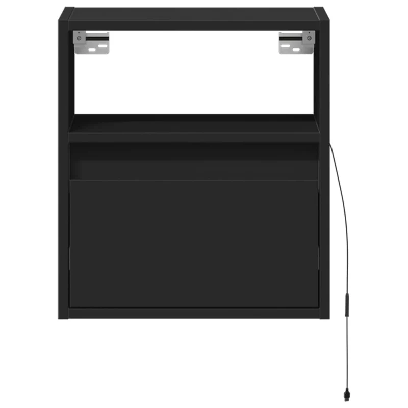 Lot de 2 tables de chevet murales avec lumières LED titoir et compartiment ouvert bois d'ingénierie noir DEC036163