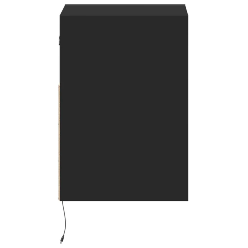 Lot de 2 tables de chevet murales avec lumières LED titoir et compartiment ouvert bois d'ingénierie noir DEC036163