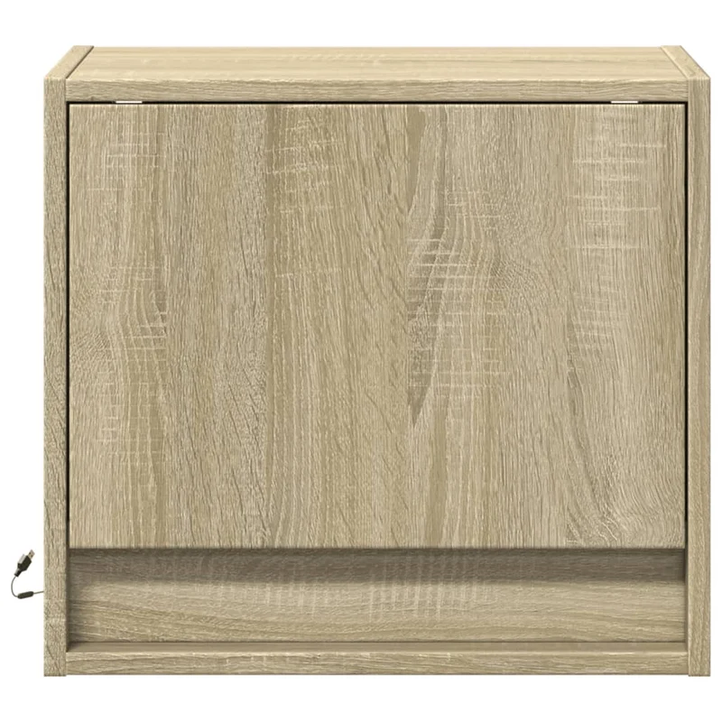 Lot de 2 tables de chevet murales avec lumières LED avec compartiment avec porte bois d'ingénierie couleur chêne DEC036149