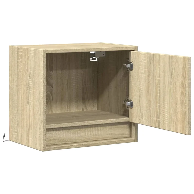 Lot de 2 tables de chevet murales avec lumières LED avec compartiment avec porte bois d'ingénierie couleur chêne DEC036149