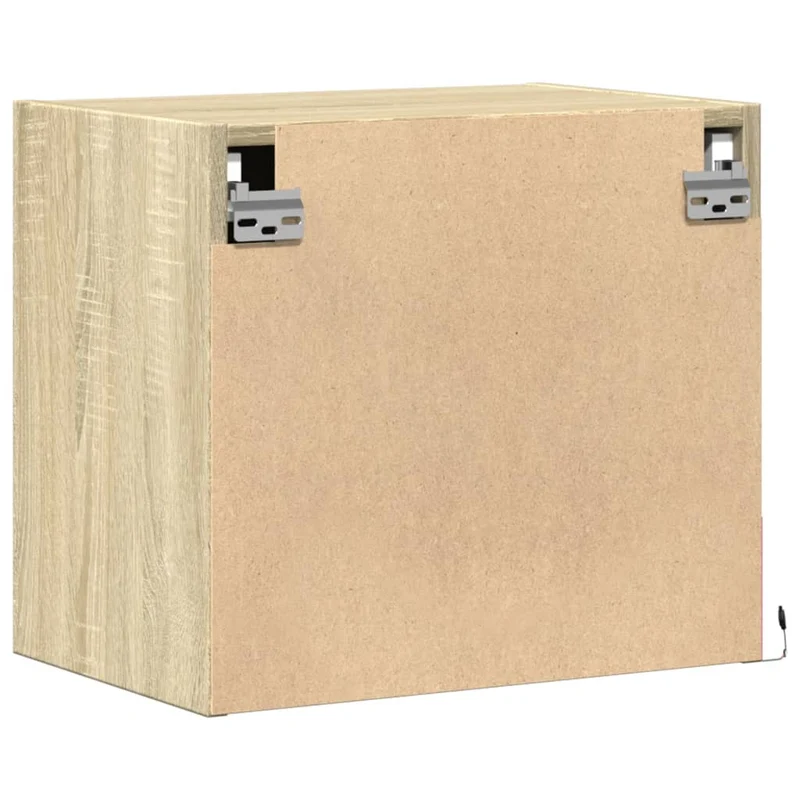 Lot de 2 tables de chevet murales avec lumières LED avec compartiment avec porte bois d'ingénierie couleur chêne DEC036149
