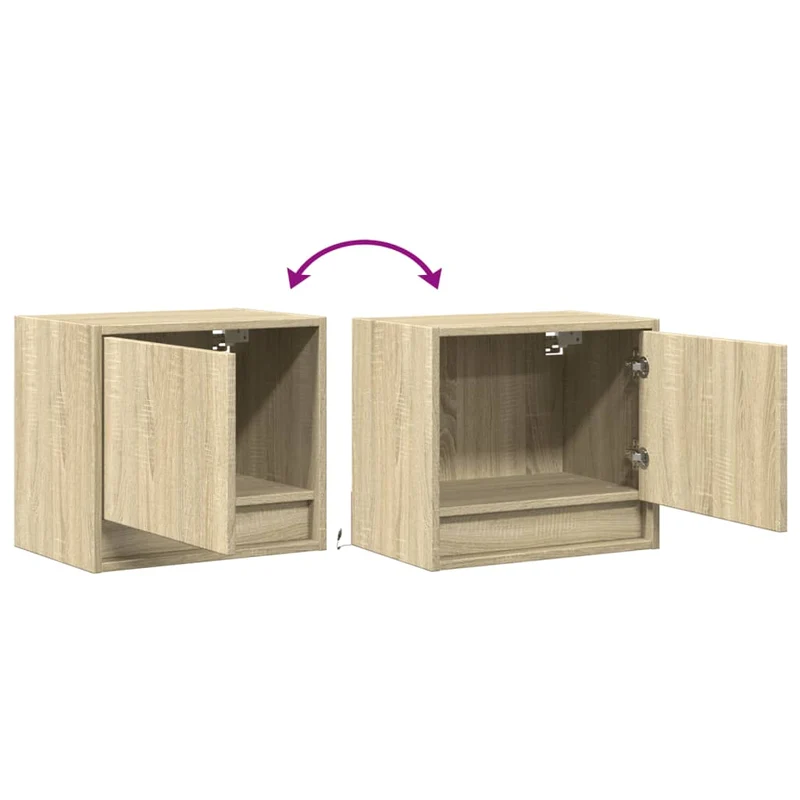 Lot de 2 tables de chevet murales avec lumières LED avec compartiment avec porte bois d'ingénierie couleur chêne DEC036149
