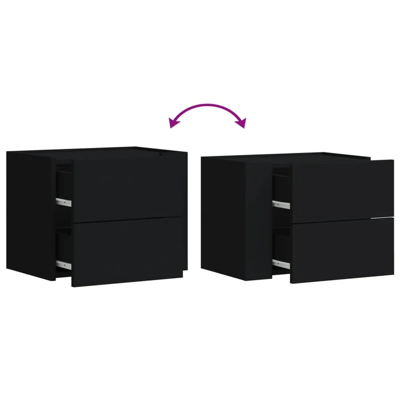 Lot de 2 tables de chevet murales avec tiroirs 45 x 30 x 35 cm bois d'ingénierie noir DEC036099