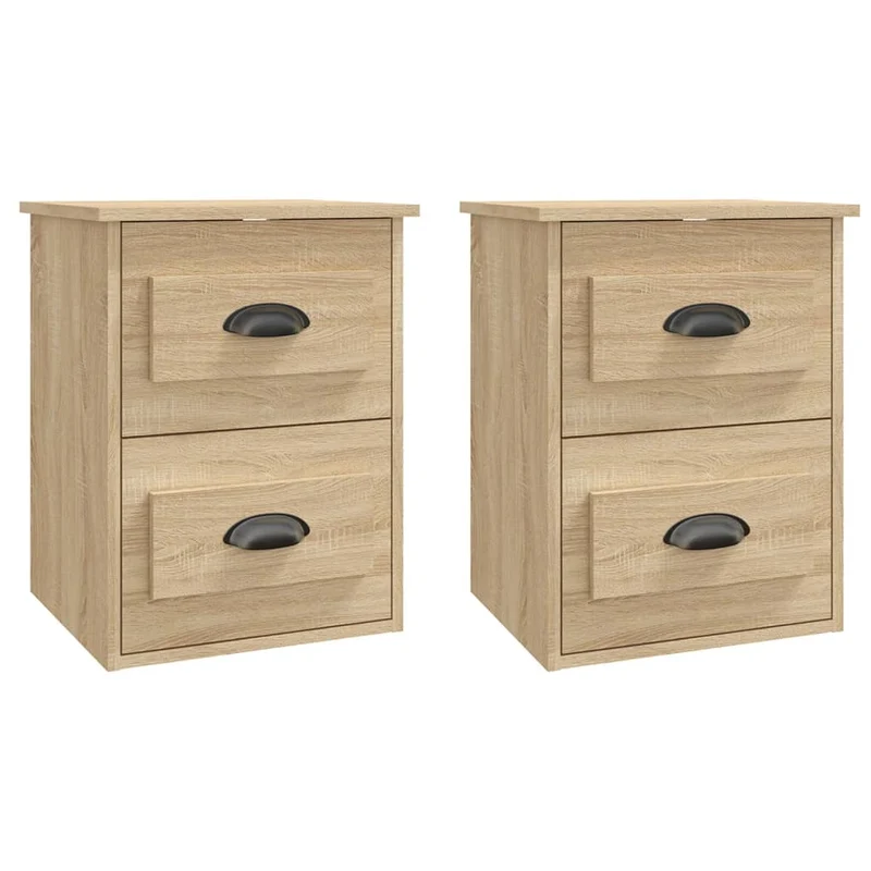Lot de 2 tables de chevet murales avec deux tiroirs 41,5 x 36 x 53 cm bois d'ingénierie couleur chêne DEC036071