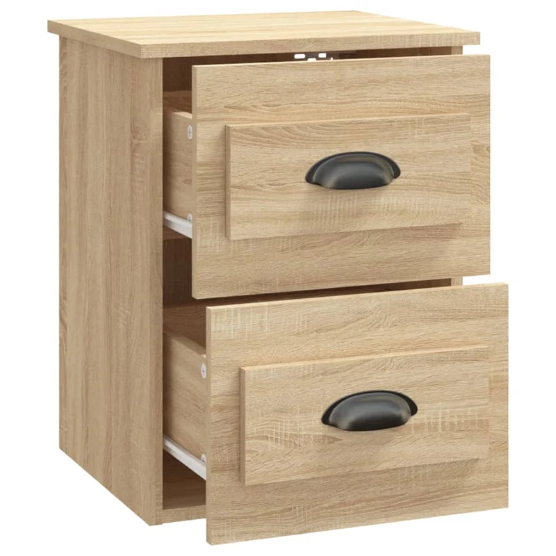 Lot de 2 tables de chevet murales avec deux tiroirs 41,5 x 36 x 53 cm bois d'ingénierie couleur chêne DEC036071