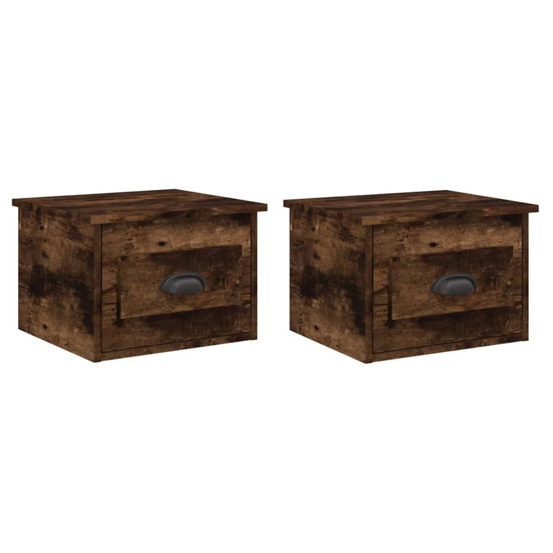Lot de 2 tables de chevet murales avec tiroir 41,5 x 36 x 28 cm bois d'ingénierie marron DEC036047