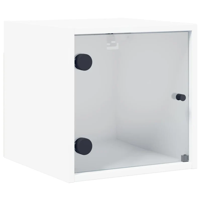 Lot de 2 tables de chevet murales avec portes vitrée 35 x 37 x 35 cm bois d'ingénierie blanc DEC035959