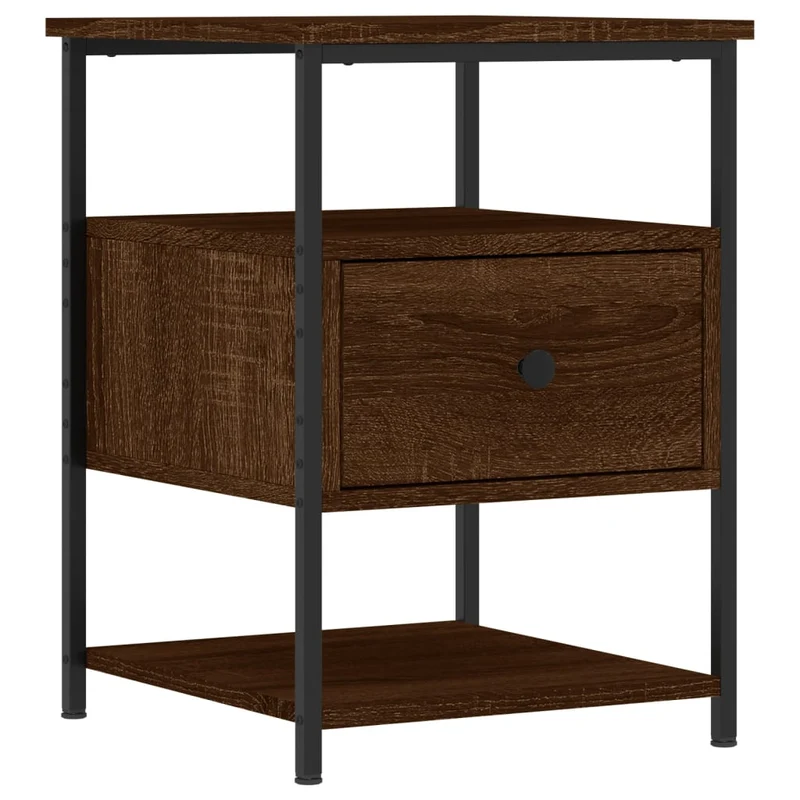Lot de 2 tables de chevet avec tiroir et étagère 40 x 42 x 56cm bois d'ingénierie marron et fer DEC035860