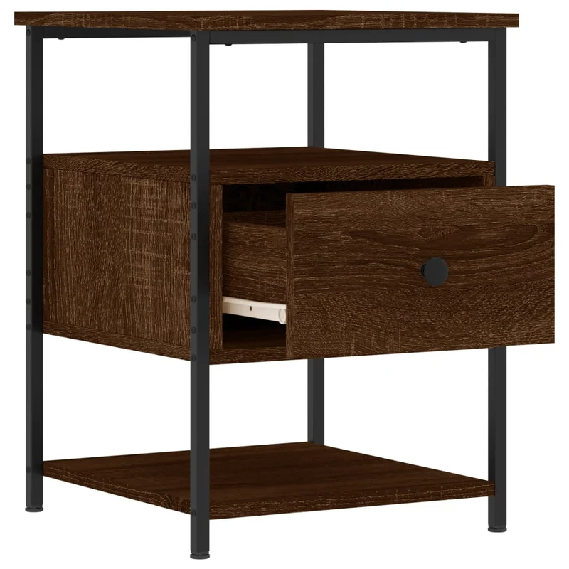 Lot de 2 tables de chevet avec tiroir et étagère 40 x 42 x 56cm bois d'ingénierie marron et fer DEC035860