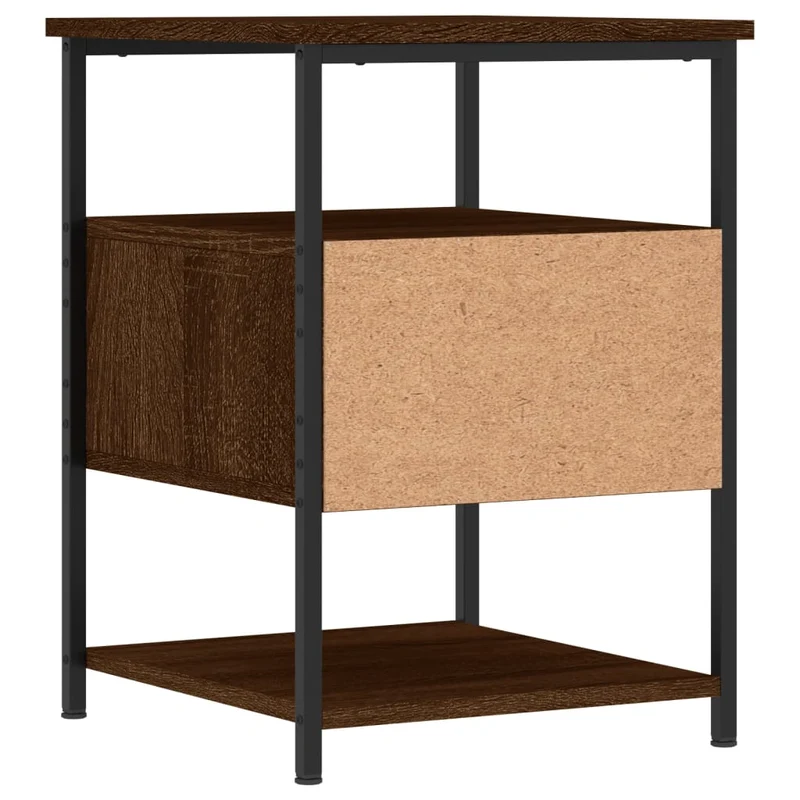 Lot de 2 tables de chevet avec tiroir et étagère 40 x 42 x 56cm bois d'ingénierie marron et fer DEC035860