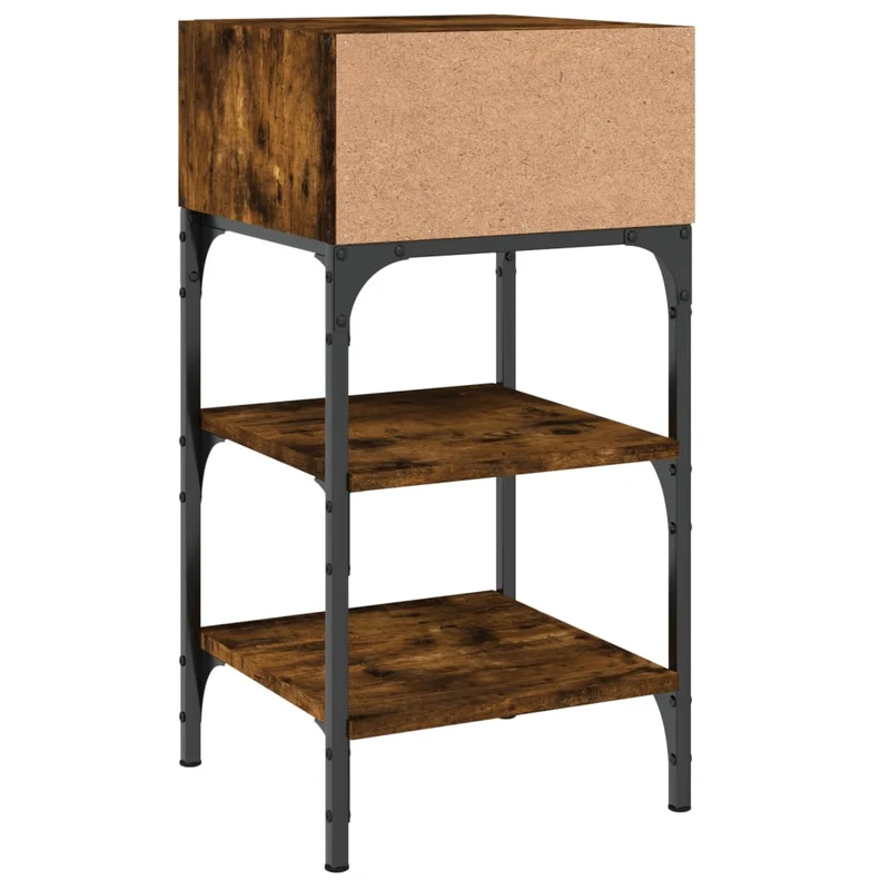 Lot de 2 tables de chevet avec compartiment et étagères 35 x 34,5 x 70 cm bois d’ingénierie marron et fer DEC035800