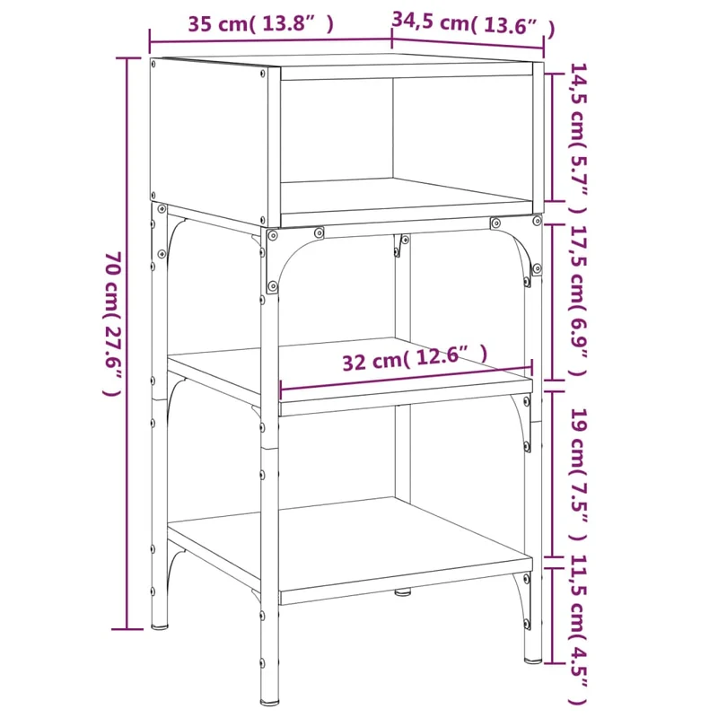 Lot de 2 tables de chevet avec compartiment et étagères 35 x 34,5 x 70 cm bois d’ingénierie marron et fer DEC035800