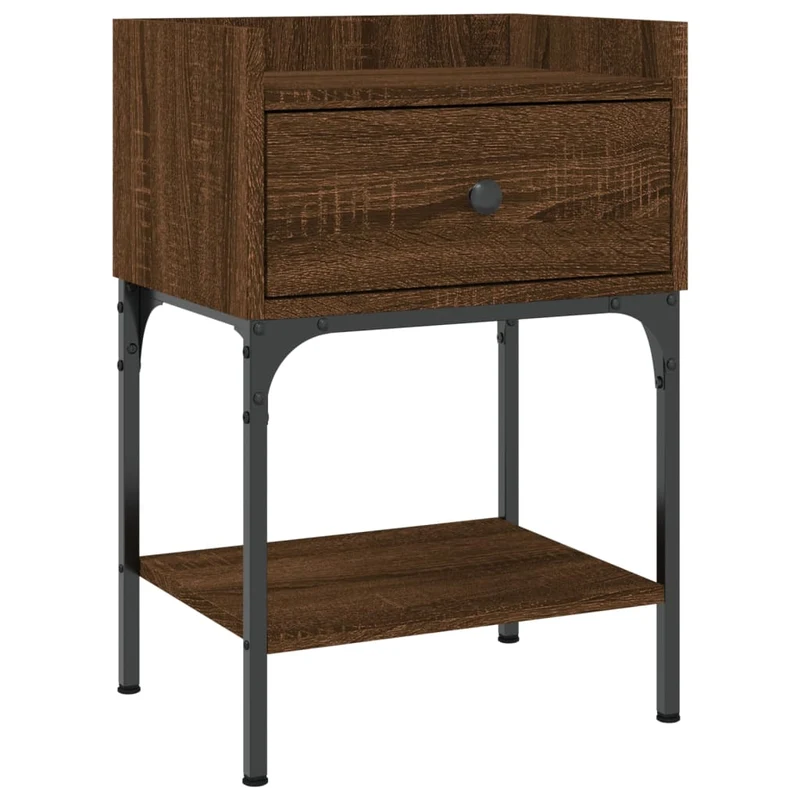 Lot de 2 tables de chevet avec tiroir et étagère 40,5 x 31 x 60cm bois d’ingénierie marron et fer DEC035798