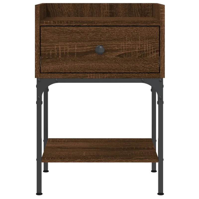 Lot de 2 tables de chevet avec tiroir et étagère 40,5 x 31 x 60cm bois d’ingénierie marron et fer DEC035798
