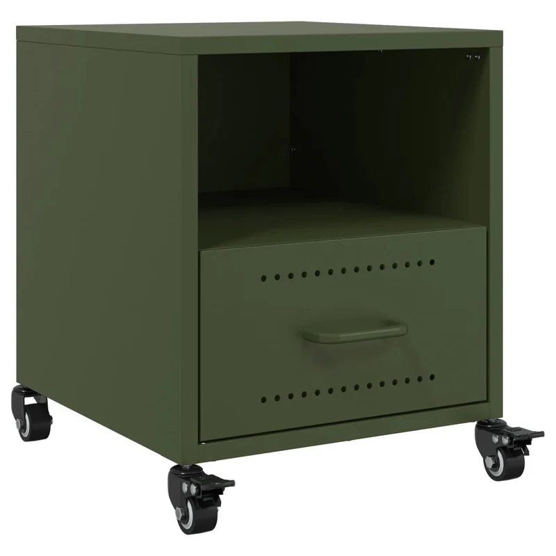 Lot de 2 tables de chevet sur roulettes avec tiroir et compartiment ouvert 36 x 39 x 43,5 cm acier vert DEC035764