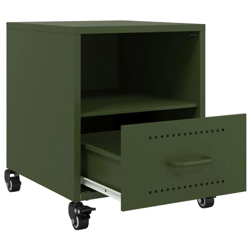 Lot de 2 tables de chevet sur roulettes avec tiroir et compartiment ouvert 36 x 39 x 43,5 cm acier vert DEC035764